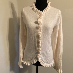 Winter White PURE cashmere ruffle collar cardigan
